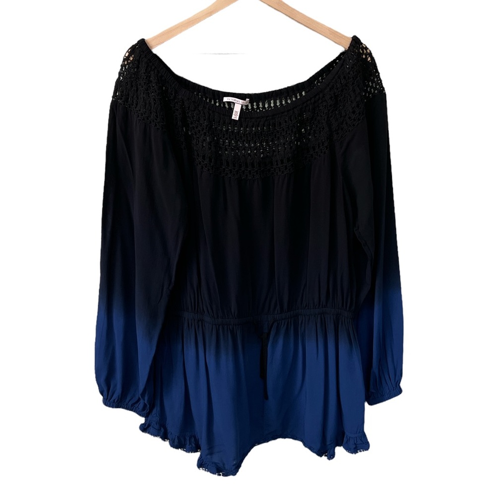 Victoria’s Secret Ombré Long Sleeve Blouse Large Crochet Neck